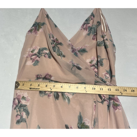 Joanna August Chiffon Maxi Wrap Gown M Pink Floral Flowy Dress Bridal Formal - Picture 6 of 10